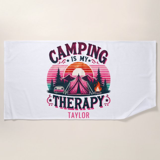 Toalha De Praia Acampamento É Minha Terapia (Frente)