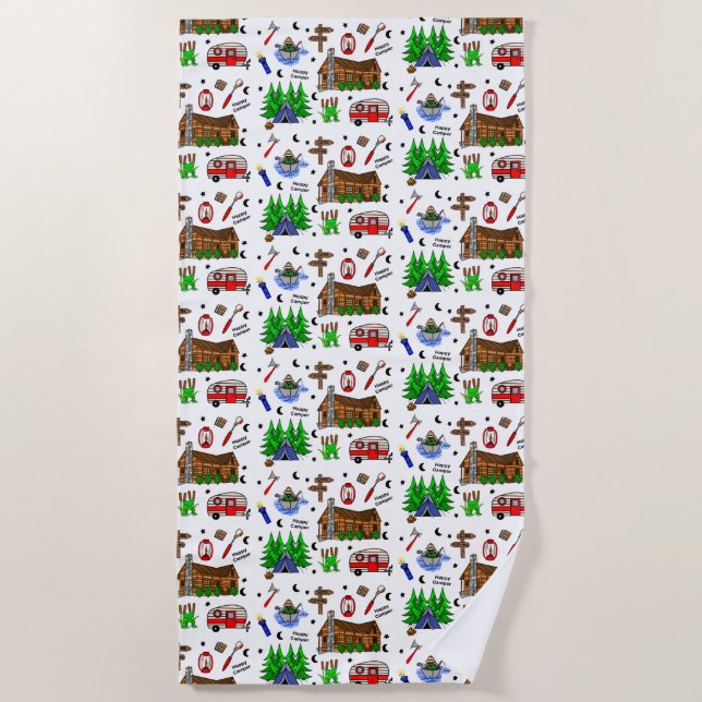 Toalha De Praia Acampamento Personalizado - Camper Feliz (Frente)