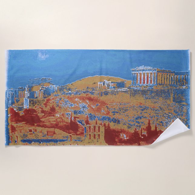 Toalha De Praia Acropolis Athens Blue Beach Towel (Frente)