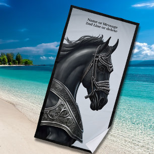 Toalha De Praia Add Name Message, Strong Black Horse with Armour