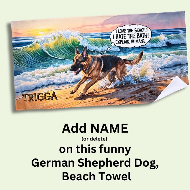 Toalha De Praia Adicionar nome, German shepherd Cachorro em Execuç (Criador carregado)