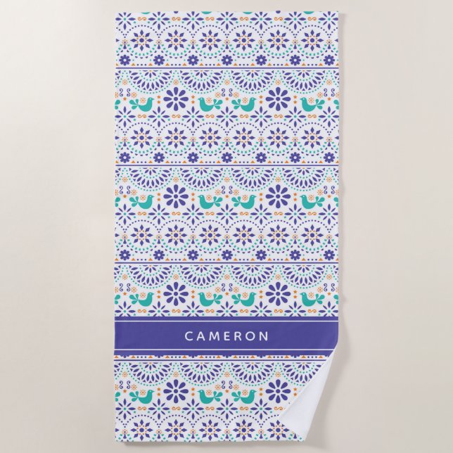 Toalha De Praia Adicionar Seu Nome| Padrão De Arte De Azulejo De A (Frente)
