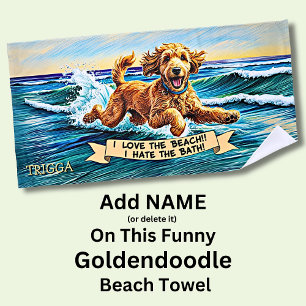 Toalha De Praia Adicione nome, Cachorro de Goldendoodle Splashing