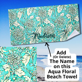 Toalha De Praia Adicione Nome, Linda Lacy Light Teal Floral