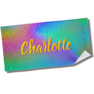 Toalha De Praia Adicione Nome, Pastel Rainbow Aqua Pink Yellow Swi