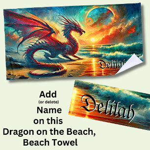Toalha De Praia Adicione o nome, Dragão na praia no Sunset