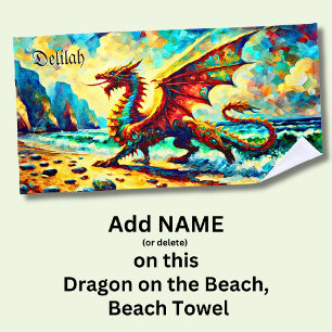 Toalha De Praia Adicione o nome, Dragão na praia no Sunset
