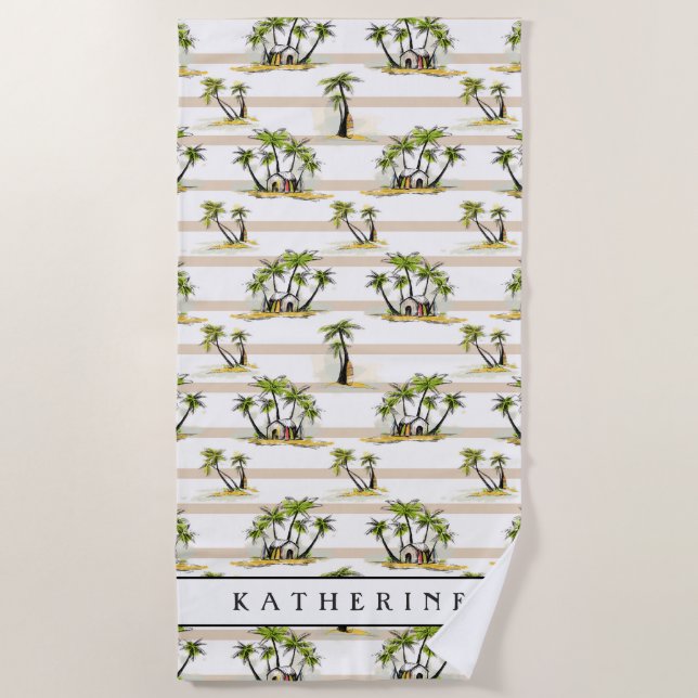 Toalha De Praia Adicione suas barraca e palmas | tropicais (Frente)