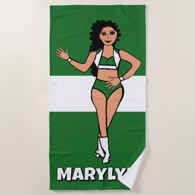Toalha de Praia Adicione Um Nome Verde/Branco (Frente)