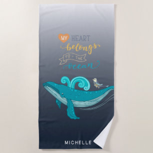 Toalha De Praia Adoro o oceano Monograma Beach Towel