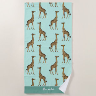 Toalha De Praia Africano Girafas Teal e Brown