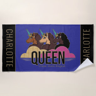 Toalha De Praia Afro Unicorn Queen Trio Design