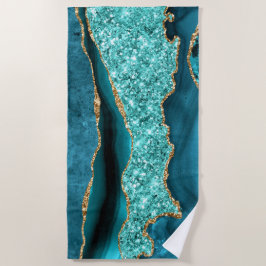 Toalha De Praia Agate Teal Blue Aqua Turquoise Beach Towel