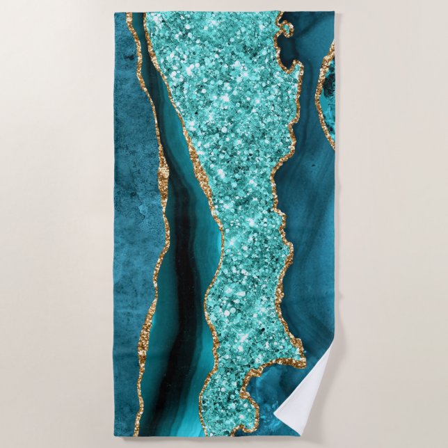 Toalha De Praia Agate Teal Blue Aqua Turquoise Beach Towel (Frente)