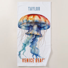 Toalha De Praia Água-viva Costeira Personalizada em Aquarela