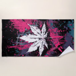 Toalha De Praia Ahornblatt Grunge Art in Pink und Türkis