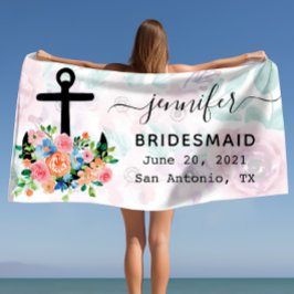 Toalha De Praia Ajudante de Noiva Âncora Floral Personalizada