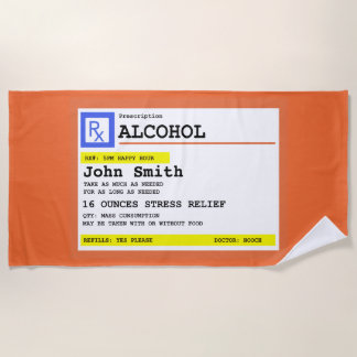 Toalha De Praia Álcool de Prescrição Personalizado Humorístico