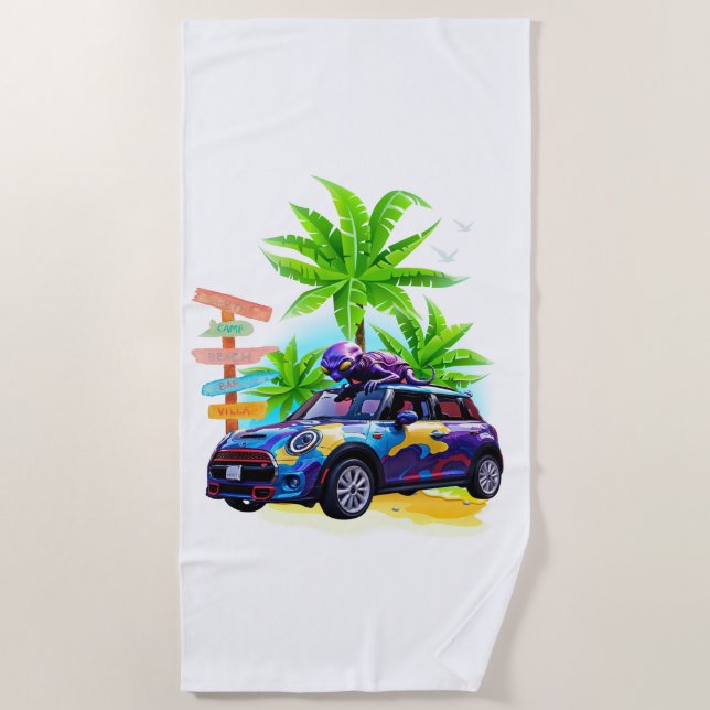 Toalha De Praia Alienígena Andando um Mini! (Frente)