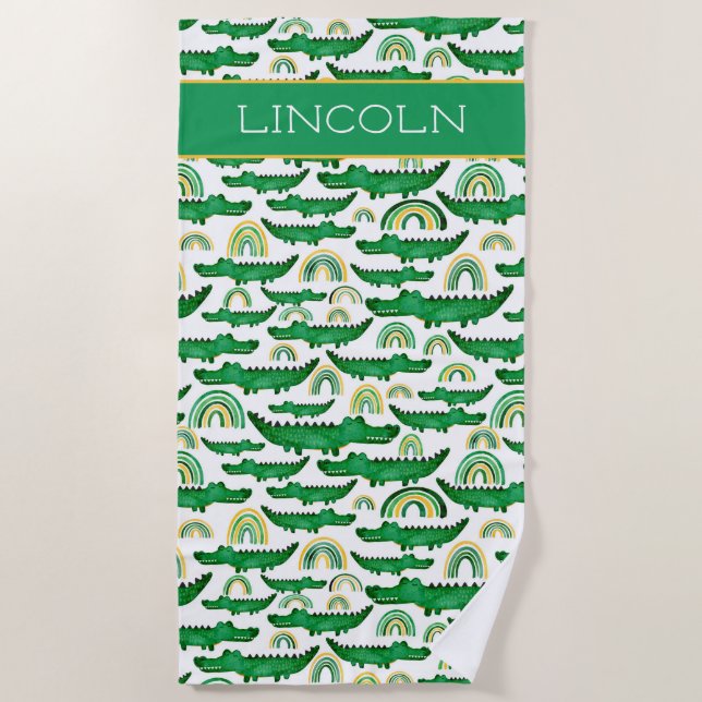 Toalha De Praia Alligador Crocodilo Aquarela Personalizar Arco-Íri (Frente)