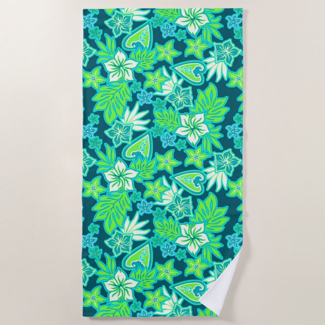 Toalha De Praia Aloha Heart Hawaiian Hibiscus Tropical- Teal (Frente)