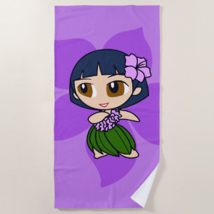 Toalha De Praia Aloha Honequis Roxo Hula Girl Hawaiian Hibiscus