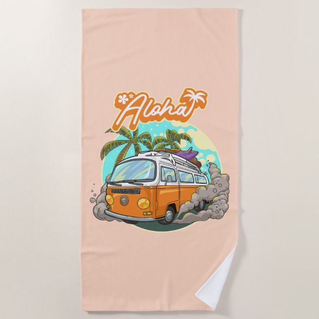 Toalha De Praia Aloha Retro Surf Van (Frente)
