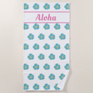 Toalha De Praia Aloha! Torre de Praia Tropical de Flor Azul-Teal