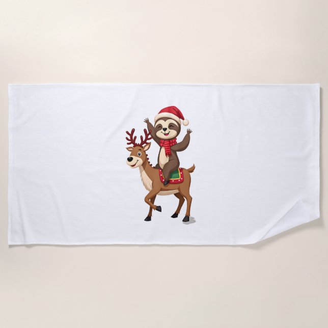 Toalha De Praia Alpaca Sloth Christmas (4) (Frente)