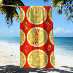 Toalha de Praia Amarela Laranja Fatia de Limão Sol
