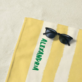 Toalha De Praia Amarelo Manteiga Listrado Chic Personalizado Verão