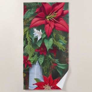 Toalha De Praia Amaryllis e Poinsettia Floral AI Art