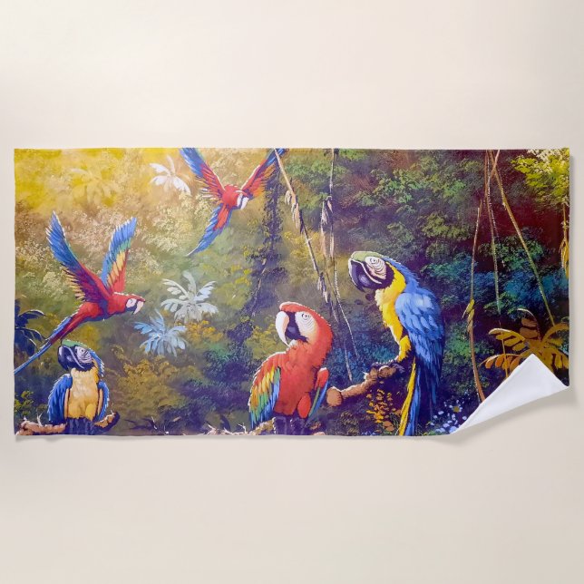 Toalha De Praia Amazônia Floresta Tropical Selva de Papagaio (Frente)