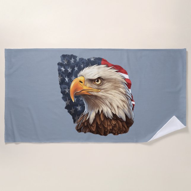 Toalha De Praia American Flag Bald Eagle (Frente)