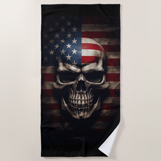 Toalha De Praia American Flag Skull (Frente)