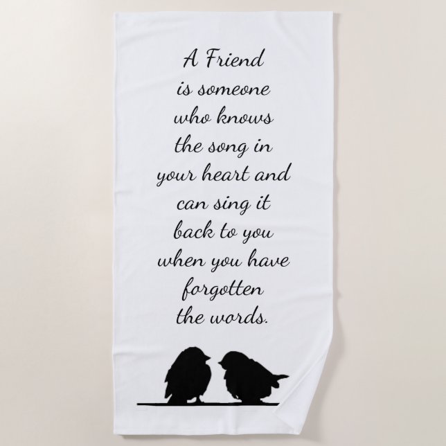 Toalha De Praia Amigo cita Música em seu Coração e Pássaros (Frente)