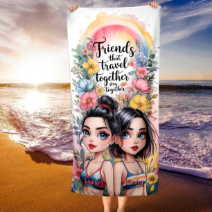 Toalha De Praia Amigos Que Viagem Juntos Permanecem Personalizados
