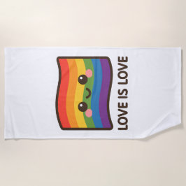 Toalha De Praia Amor é Amor - Design do Arco-Íris Kawaii