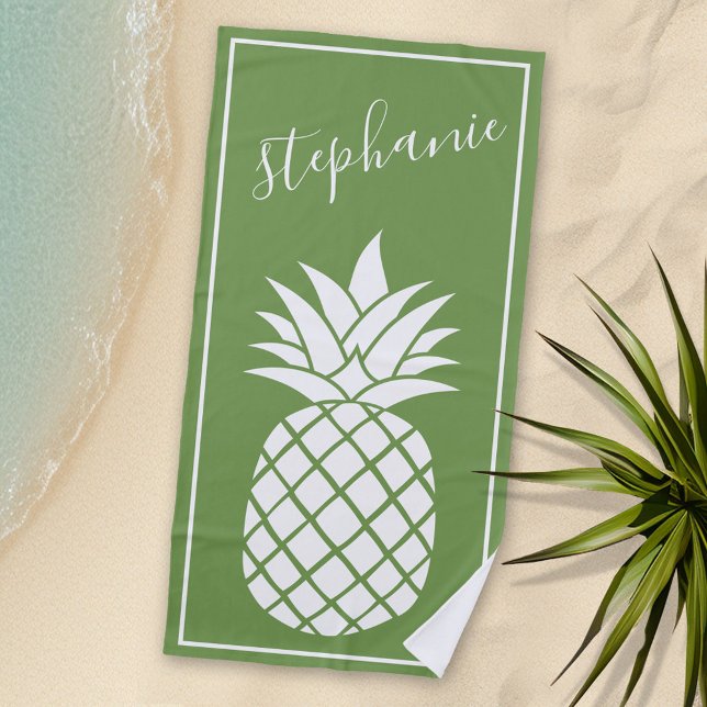 Toalha De Praia Ananás e Abacaxi-Whimssic (Personalized beach towel with a pineapple and name)