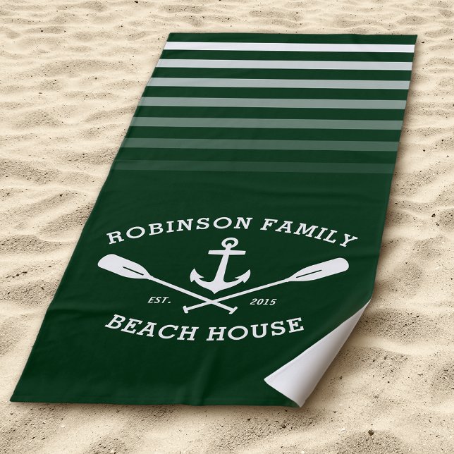 Toalha De Praia Anchor Oars Family Name Beach House Forest Green (Criador carregado)