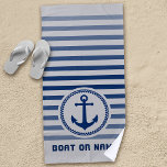 Toalha De Praia Âncora do mar náutico Seu nome ou Boat Blue & Cinz<br><div class="desc">Âncora marítima náutica com seu nome personalizado ou nome do barco em uma Cinza Marinho Blue e Na moda Beach Towel. Esta toalha personalizada não só o manterá seco,  como também é uma peça divertida de conversa. Faz um presente de excelente para qualquer ocasião.</div>