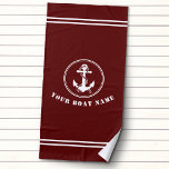 Toalha De Praia Âncora e corda náuticas com o nome do barco em ver<br><div class="desc">Ancoragem e Corda Náuticas Russas com seu nome de barco personalizado Deep Red Beach Towel. Esta toalha personalizada não só o manterá seco,  como também é uma peça divertida de conversa. Faz um presente de excelente para qualquer ocasião.</div>