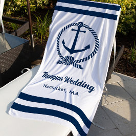 Toalha De Praia Âncora Nautica Branca de Casamento Monograma