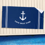 Toalha De Praia Âncora Náutica Clássica com Marinho de Nome do Bar<br><div class="desc">Âncora náutica clássica com seu nome de barco personalizado Marinho Blue Beach Toel. Esta toalha personalizada não só o manterá seco,  como também é uma peça divertida de conversa. Faz um presente de excelente para qualquer ocasião.</div>
