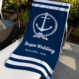 Toalha De Praia Âncora Naval Monograma de Casamento