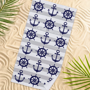 Toalha De Praia Âncora Personalizada e Roda do Leme de Barco Náuti
