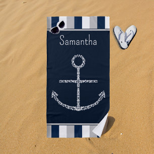 Toalha De Praia Ancoragem Náutica de Nome Personalizado