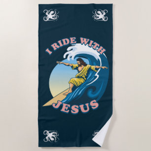 Toalha De Praia Andar com Jesus Ilustração de Jesus surfando