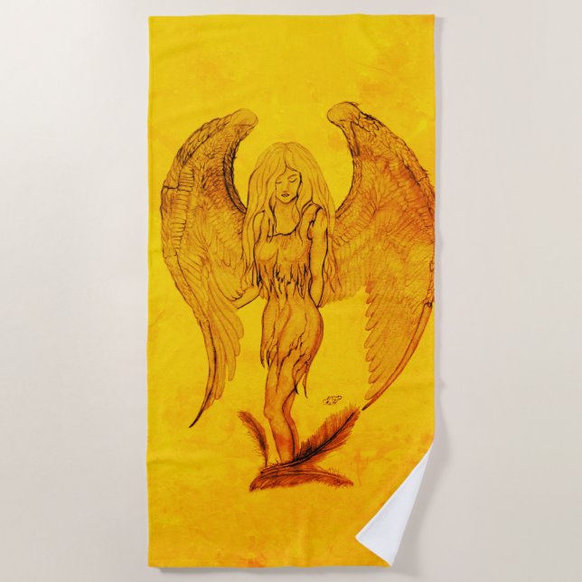 Toalha De Praia Angel no estilo de tatuagem (Frente)