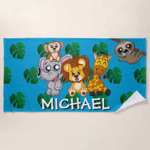 Toalha De Praia Animais Caçados Cartoon Safari Nome da Selva Azul